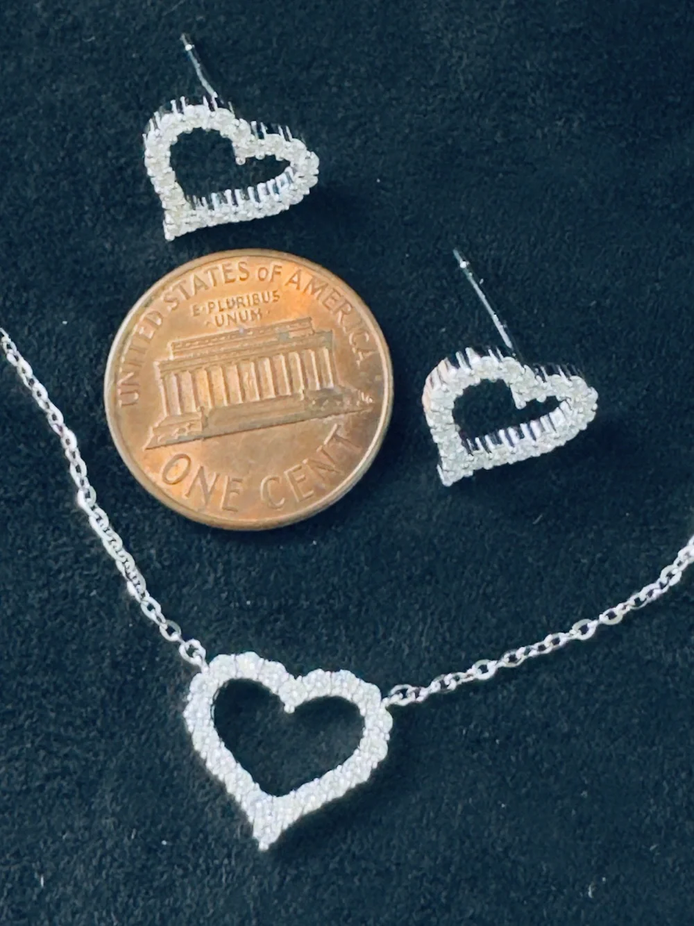 Sterling Silver Moissanite Heart Necklace & Earrings